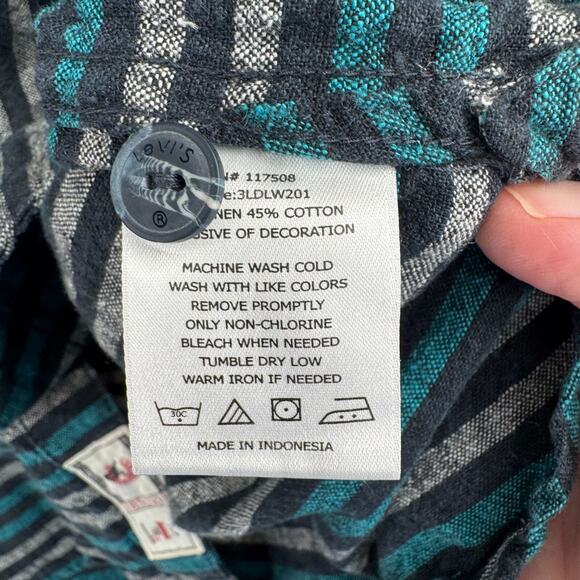 Levi's Linen Blend‎ Striped Button Down Shirt Men's Size Large Green/Blue/Black - Picture 10 of 13